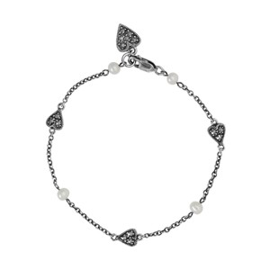 Marcasite Hearts and Pearl Sterling Bracelet